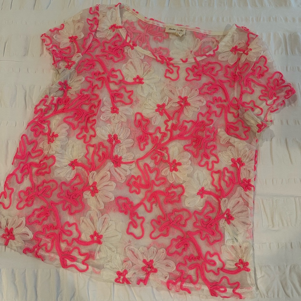 Anthropologie bright Pink embroidery Shirt